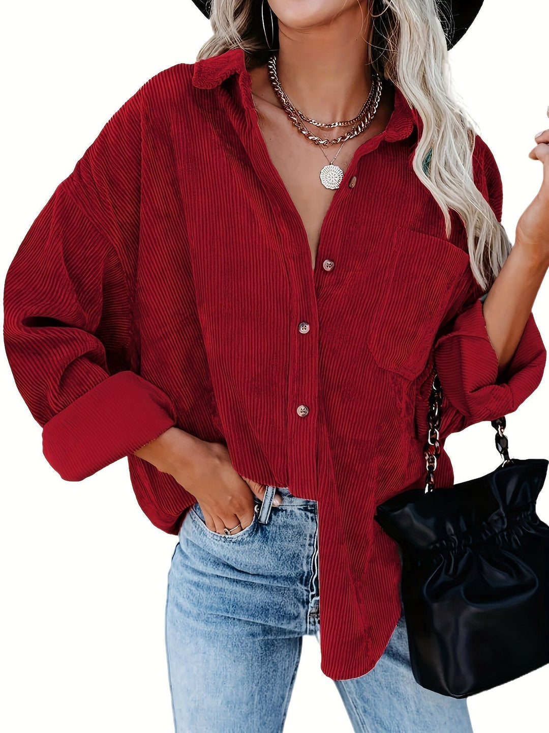 Dam Oversized Skjorta Corduroy Mjuk Bomull