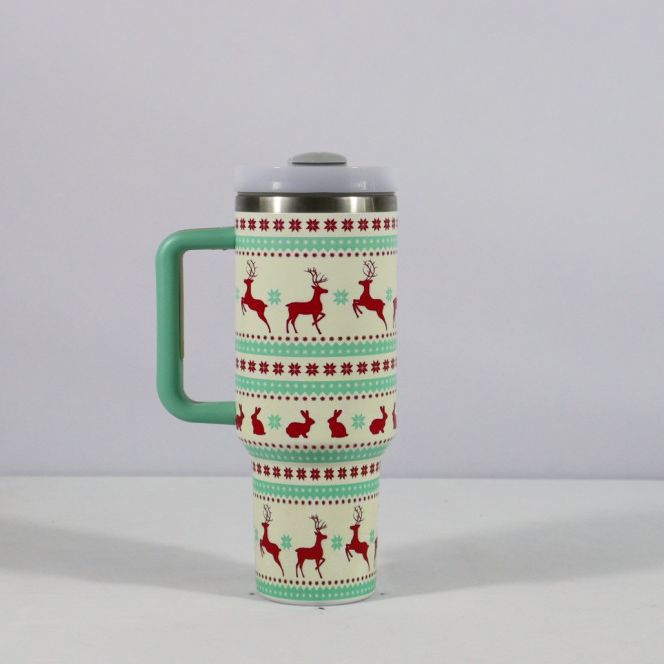 Trivhem Termosmugg med julmotiv, handtag och sugrör