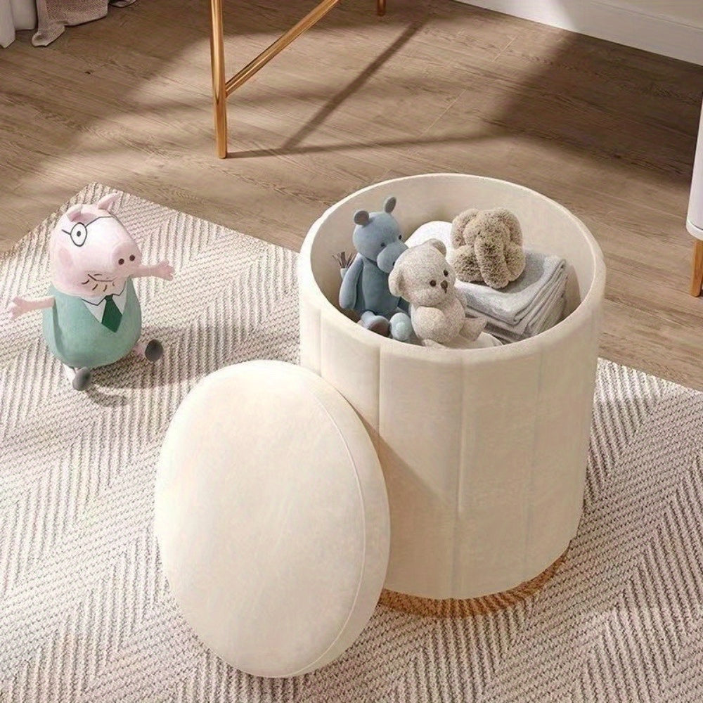 Nordic Chic Förvaringsottoman – Stilig Rund Puff med Förvaring och Speglyta