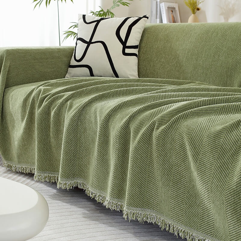 Chenille Filt Herringbone Fransen Sofföverdrag Mysig Stil