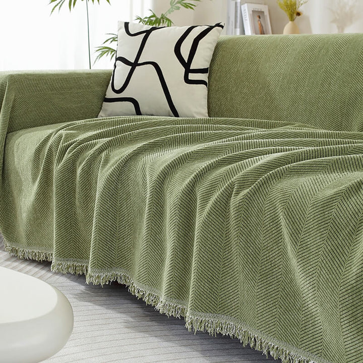 Chenille Filt Herringbone Fransen Sofföverdrag Mysig Stil
