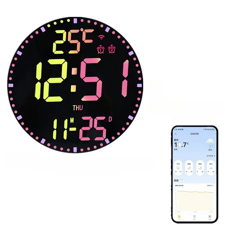 WiFiTid - LED Väggklocka Med Kalender och Dubbel Alarmfunktion