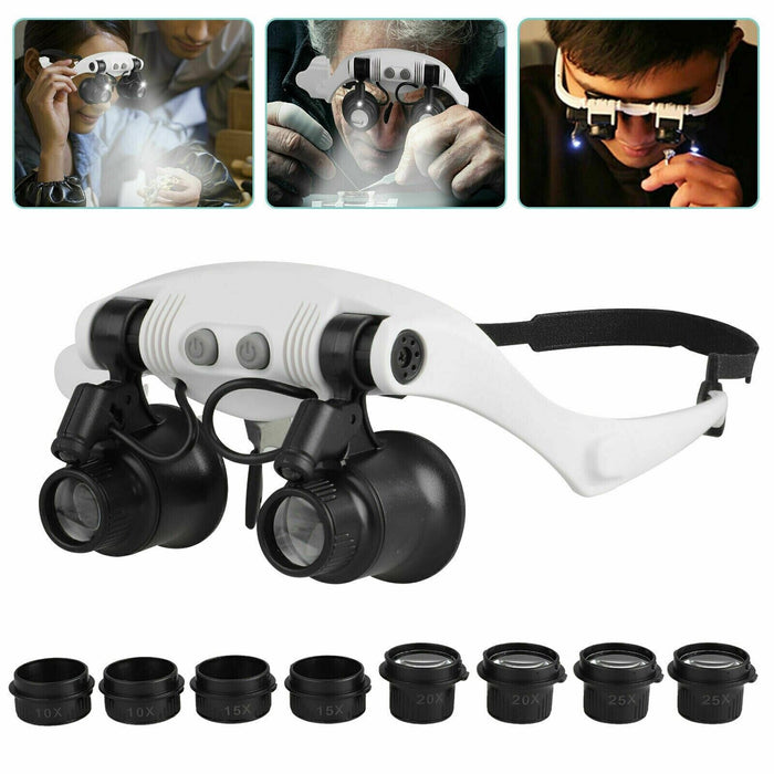 Royaleva Huvudband Head Magnifier 8 Linser LED Ljus Juwelier Glasögon