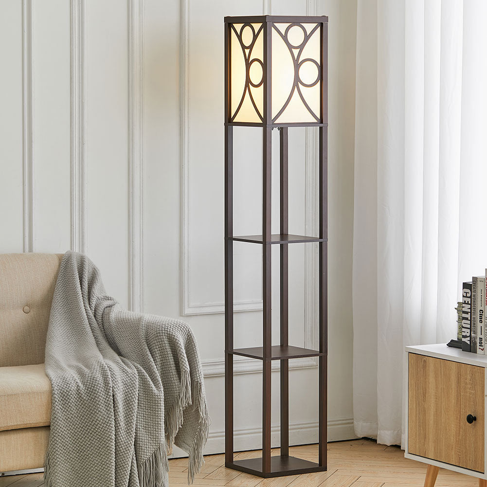 Samtida Golvlampa med Tre Trähyllor