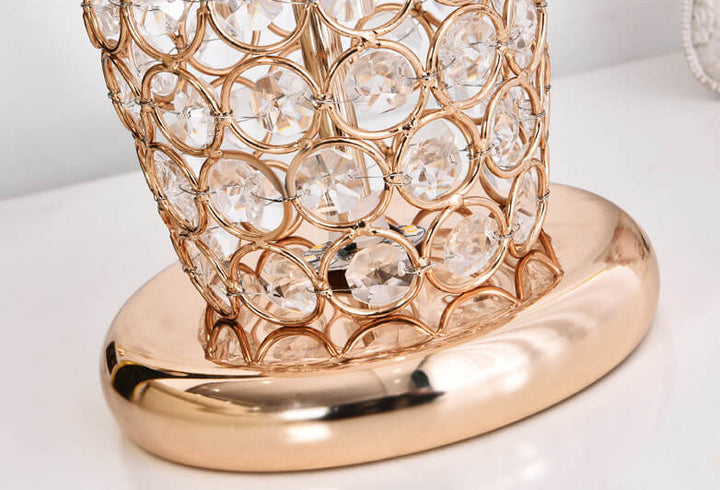 Elegant bordslampa i kristalltyg - europeisk design med mönstrad tygskärm