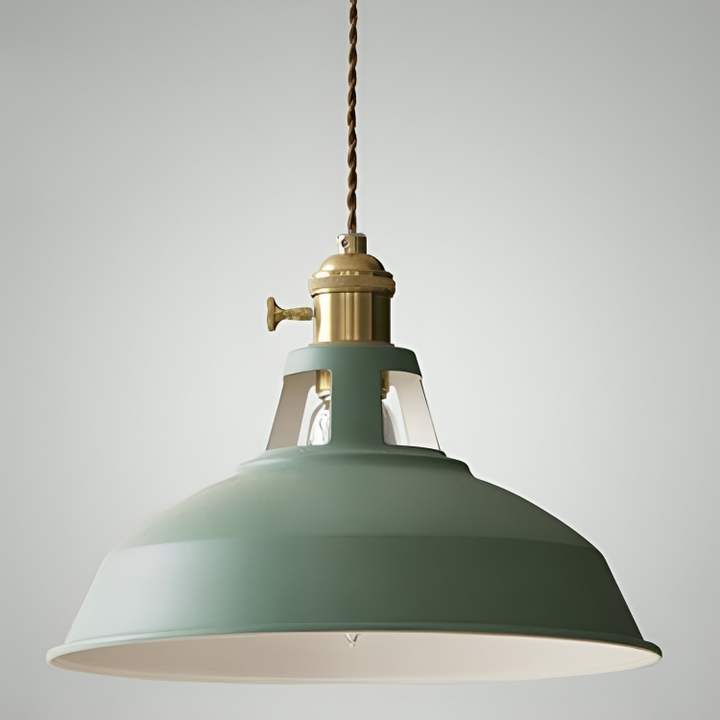 Industriell mässingshängande lampa med blå skärm