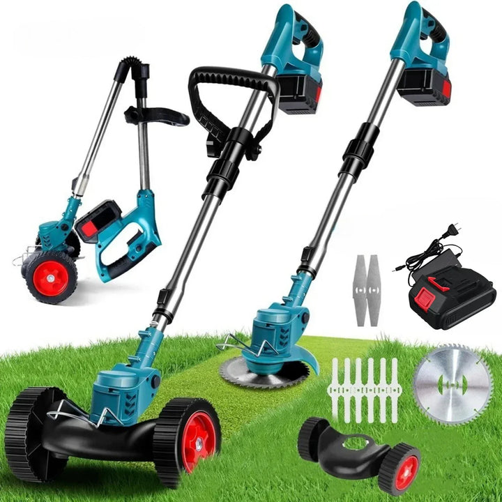 Trådlös &amp; Hopfällbar Grästrimmer 36V – Justerbar Höjd, Hjul &amp; 3 Bladtyper