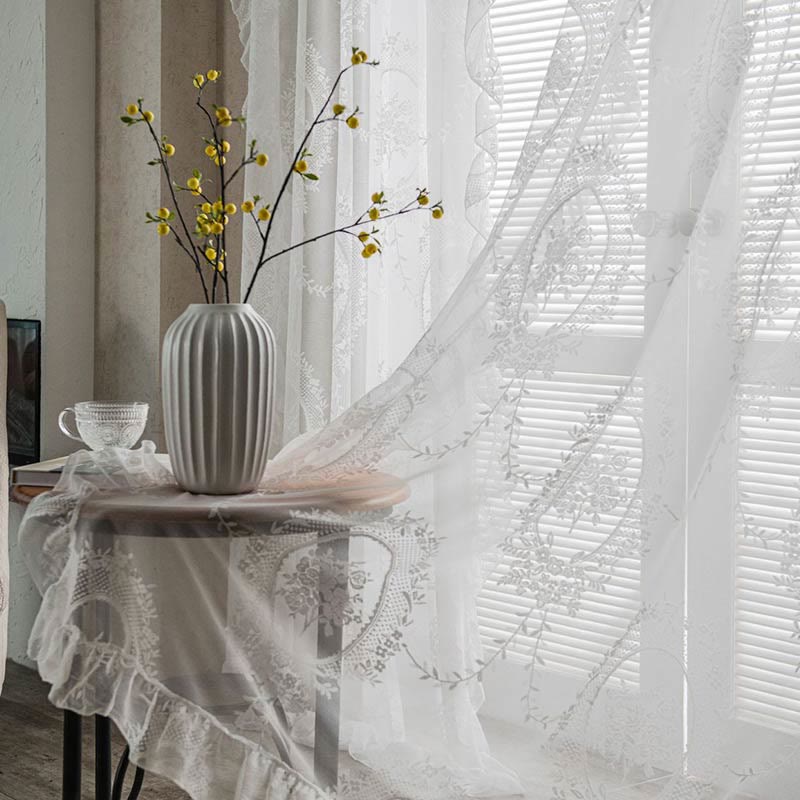 Ruffle Lace Gardin Hål-Ut Transparenta Gardiner