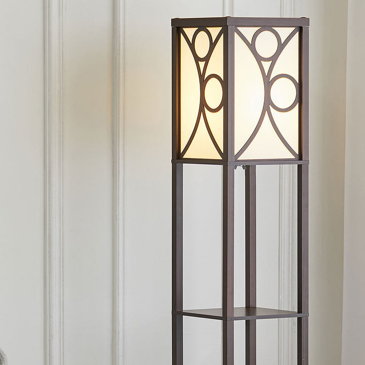 Samtida Golvlampa med Tre Trähyllor