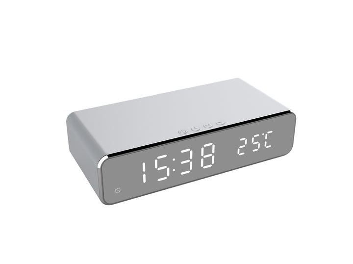 LED-väckarklocka med trådlös laddning, termometer och datum