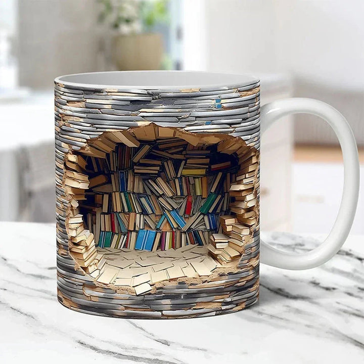 3D bokhylla keramisk mugg