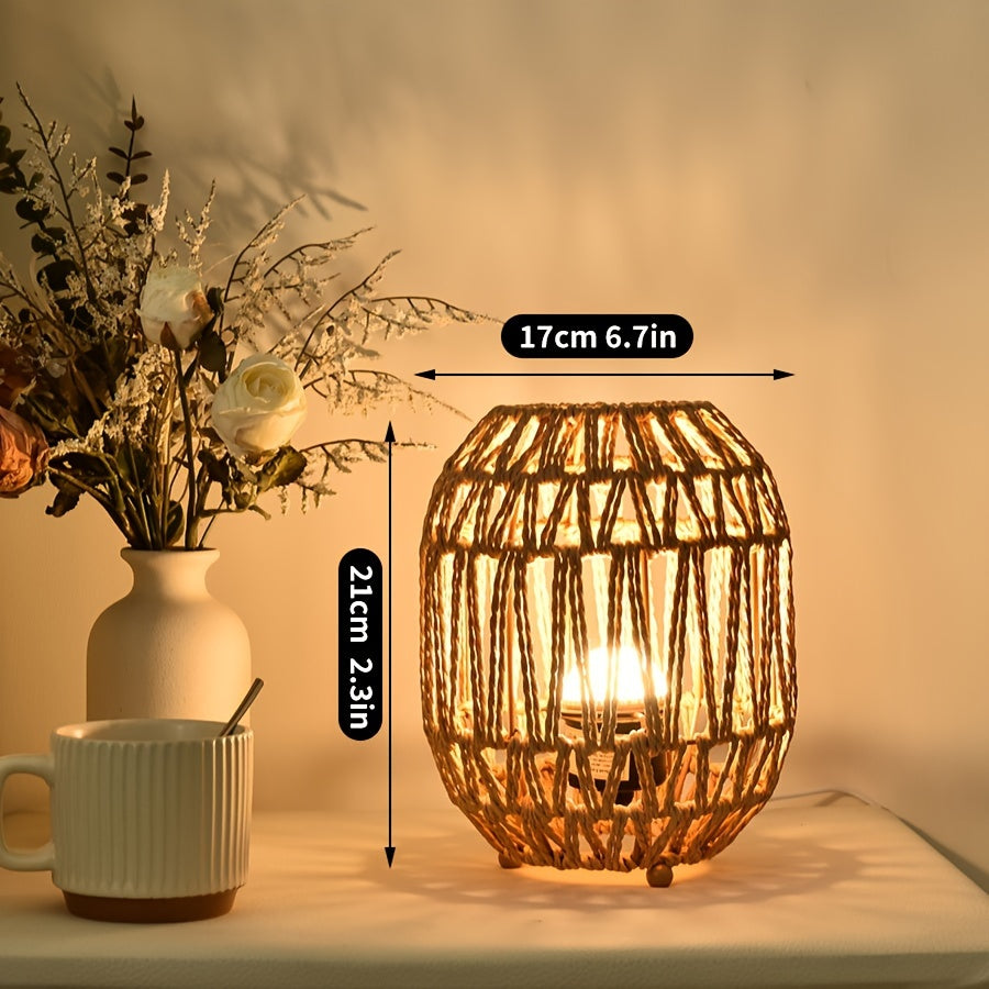 Bohemisk Rattan Bordslampa – Handgjord Ljus Accent för Sovrum eller Vardagsrum