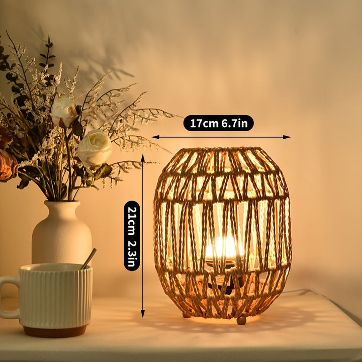 Bohemisk Rattan Bordslampa – Handgjord Ljus Accent för Sovrum eller Vardagsrum