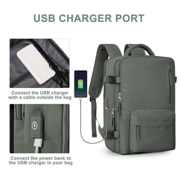 Carvallo Damernas Reserucksack 35 L | Vattentät &amp; med USB-port | Antiskydd &amp; Skofack | För Vandring, Vardag &amp; Resor