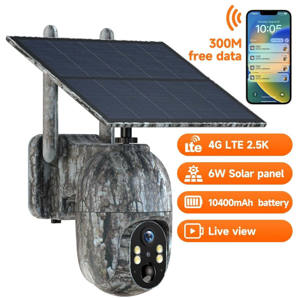 Säkerhetskamera Utomhus Solenergi Trådlös 4G HD