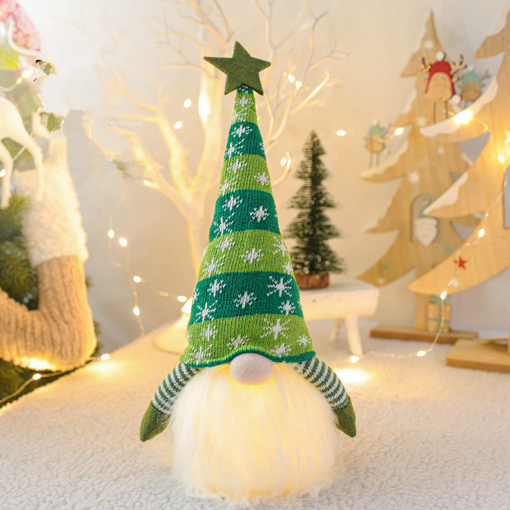 Stor tomte med lång luva – 41 cm juldekoration i stickat tyg