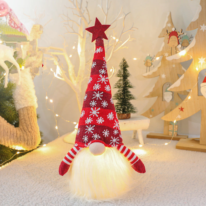 Stor tomte med lång luva – 41 cm juldekoration i stickat tyg