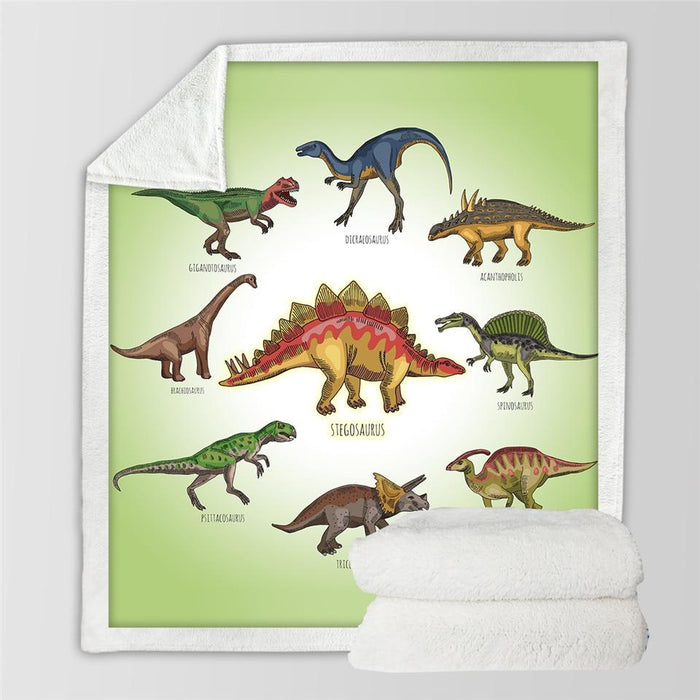 Trivhem Fluffig barnfilt med dinosaurietryck och sherpa