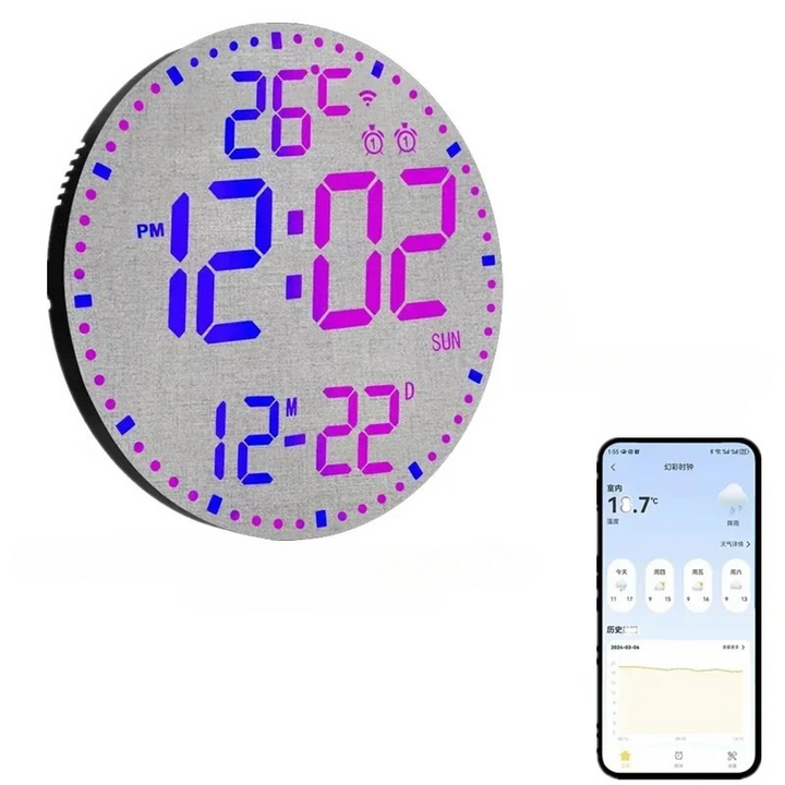 WiFiTid - LED Väggklocka Med Kalender och Dubbel Alarmfunktion