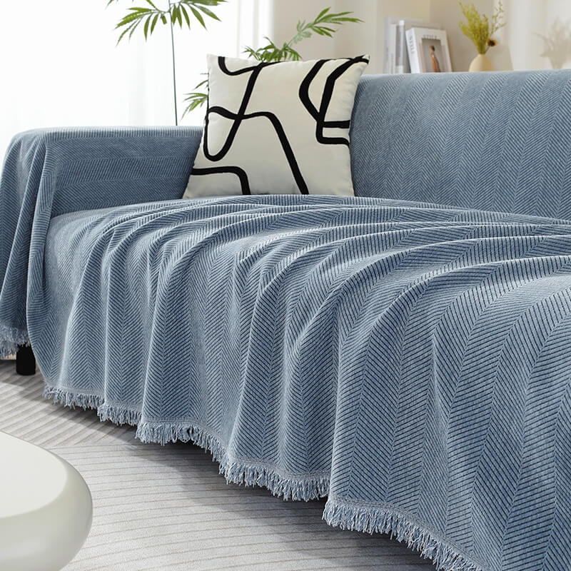 Chenille Filt Herringbone Fransen Sofföverdrag Mysig Stil