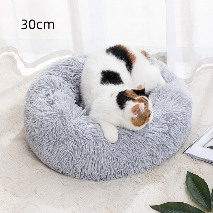 Rund kattbädd i varmt tyg, 30–100 cm, i fem färger
