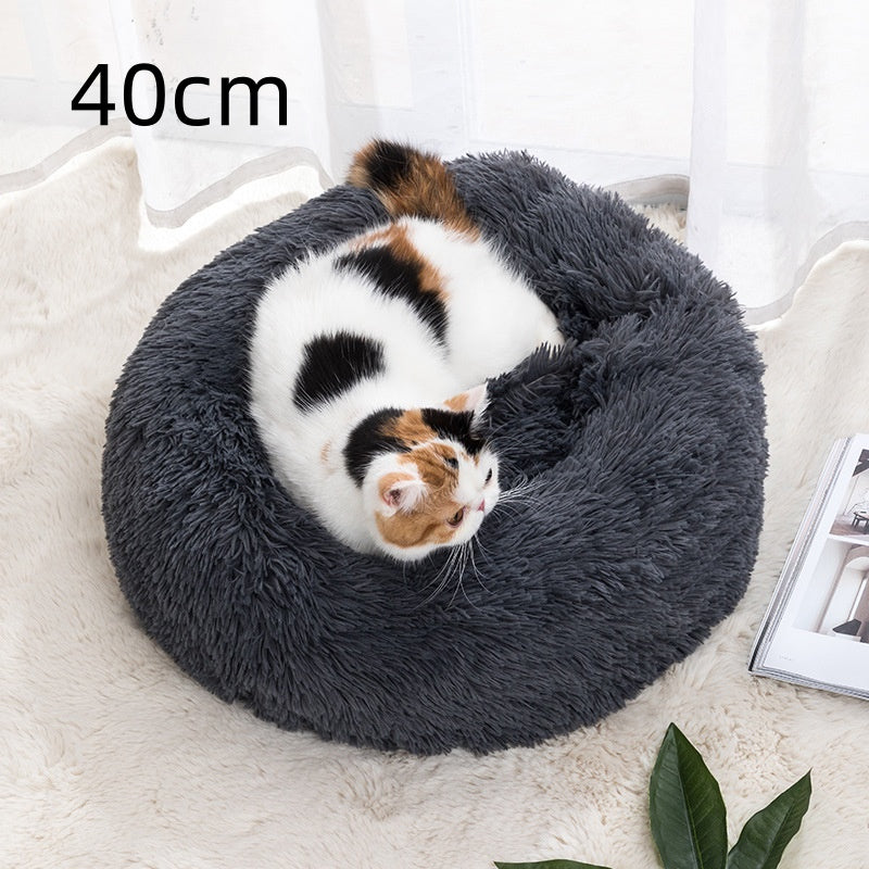 Rund kattbädd i varmt tyg, 30–100 cm, i fem färger