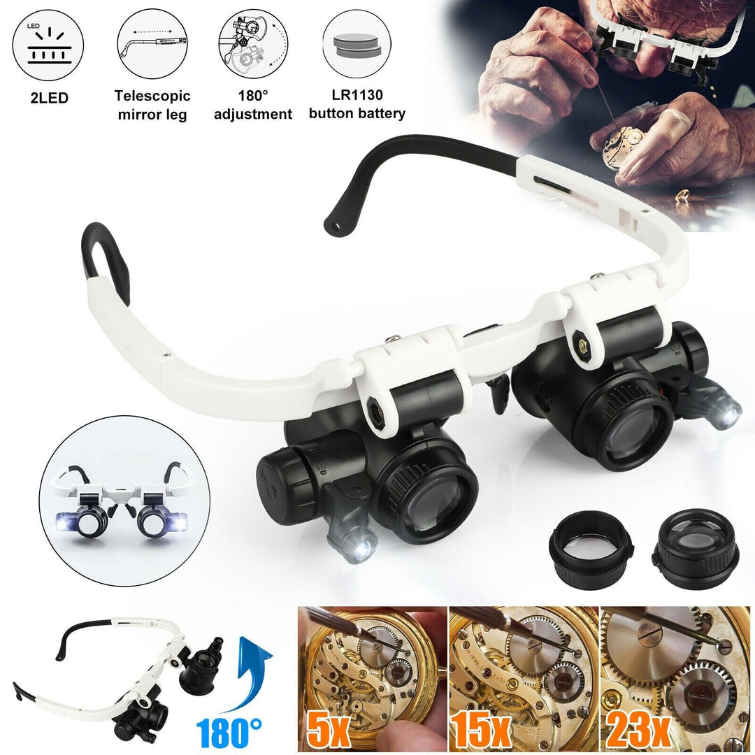 Royaleva Huvudband Head Magnifier 8 Linser LED Ljus Juwelier Glasögon