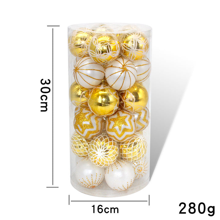 Gyllene julkulor i hink, 30 plastkulor på 6 cm