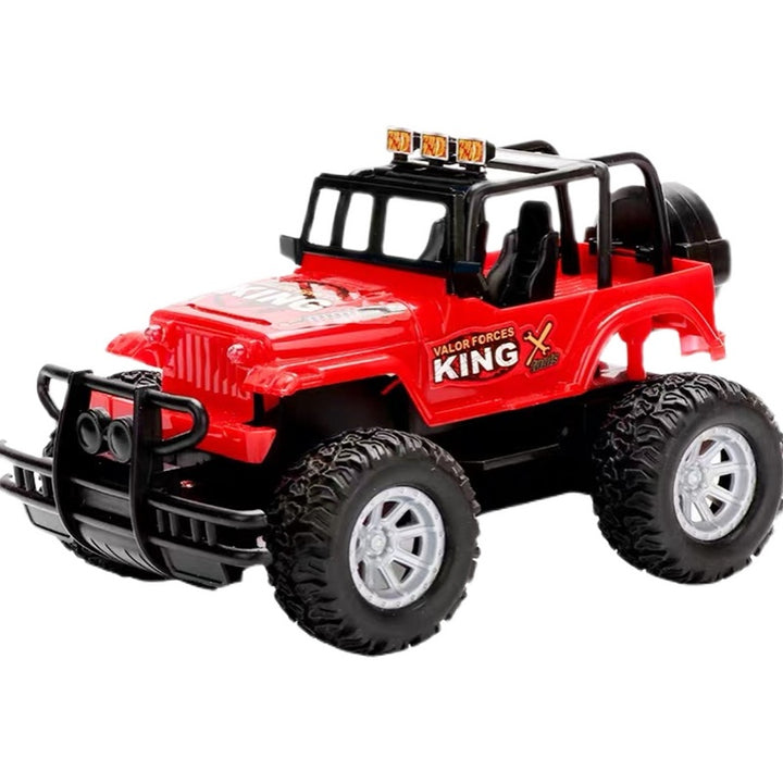 Röd radiostyrd jeep med strålkastare