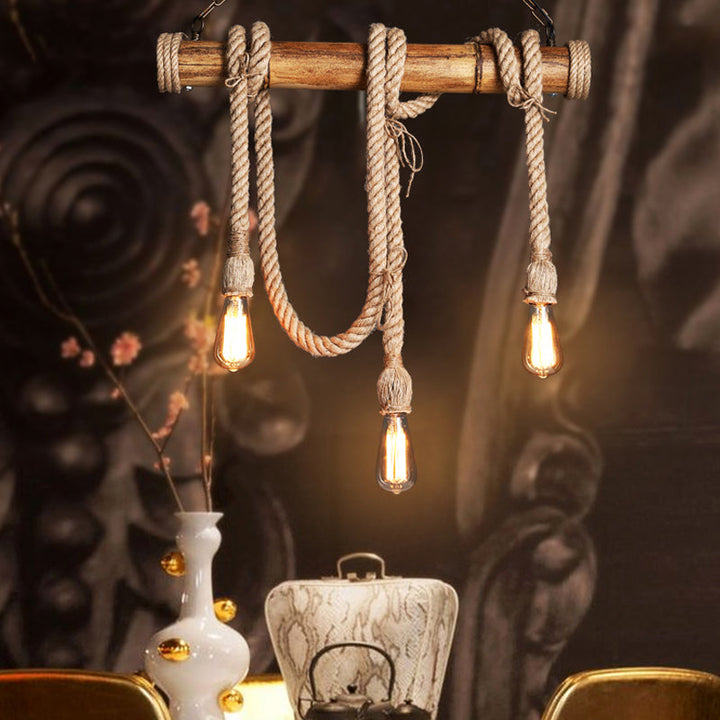 Industribambu - Justerbar Taklampa med Bambu och Justerbar Rep