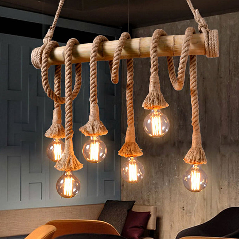 Industribambu - Justerbar Taklampa med Bambu och Justerbar Rep