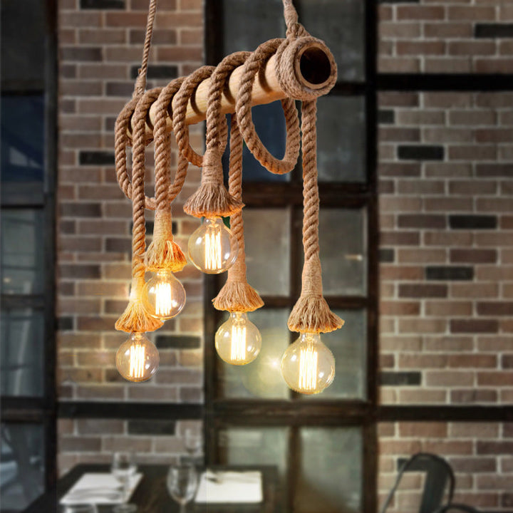 Industribambu - Justerbar Taklampa med Bambu och Justerbar Rep