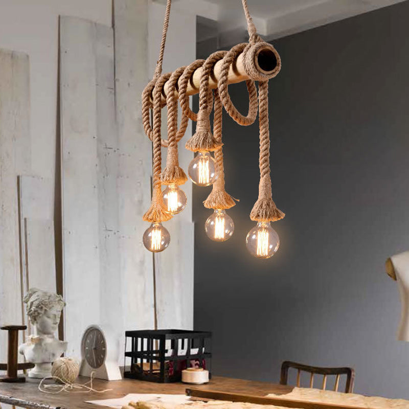 Industribambu - Justerbar Taklampa med Bambu och Justerbar Rep