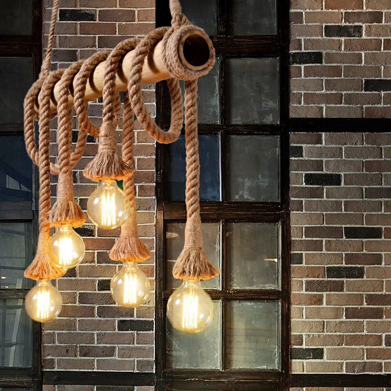 Industribambu - Justerbar Taklampa med Bambu och Justerbar Rep