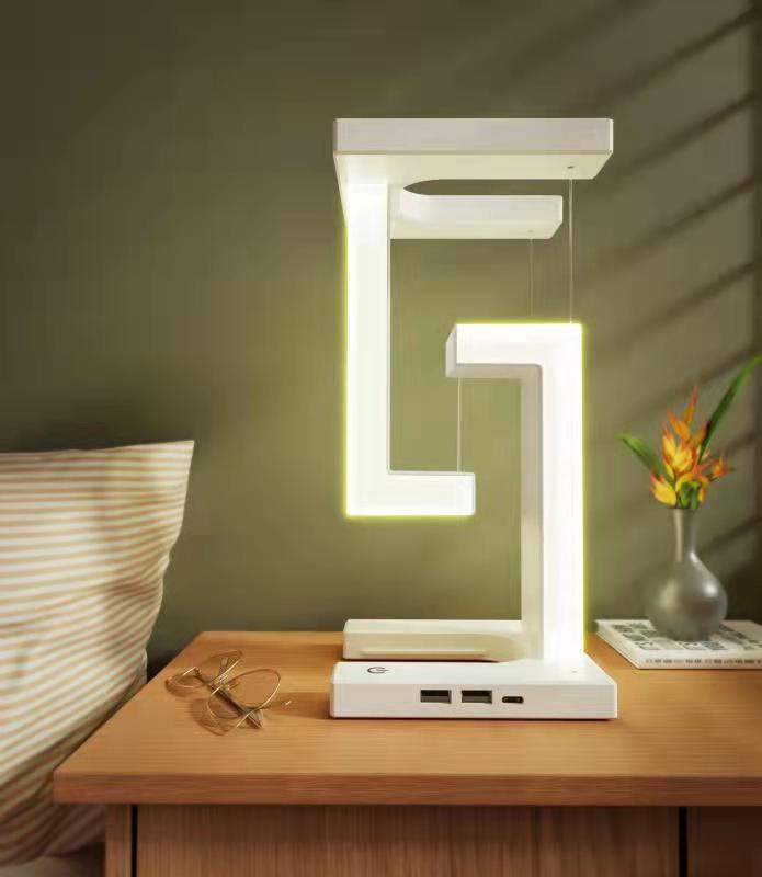 Trivhem Svävande bordslampa med trådlös laddning för mobilen