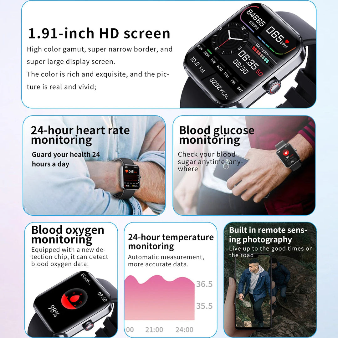 Blodglukosmätning Smartwatch | Smart klocka för icke-invasiv blodglukostestning