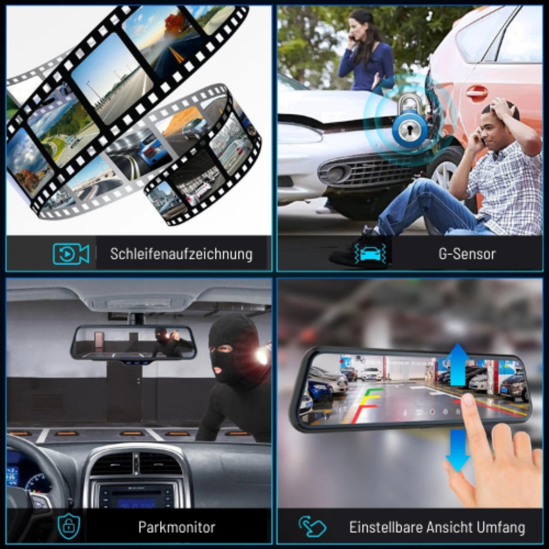 Carvallo – Smart spegelkamera med 4K-upplösning, bilspel, Android Auto och säkerhetsvarningar