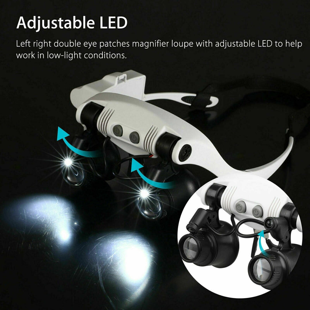 Royaleva Huvudband Head Magnifier 8 Linser LED Ljus Juwelier Glasögon