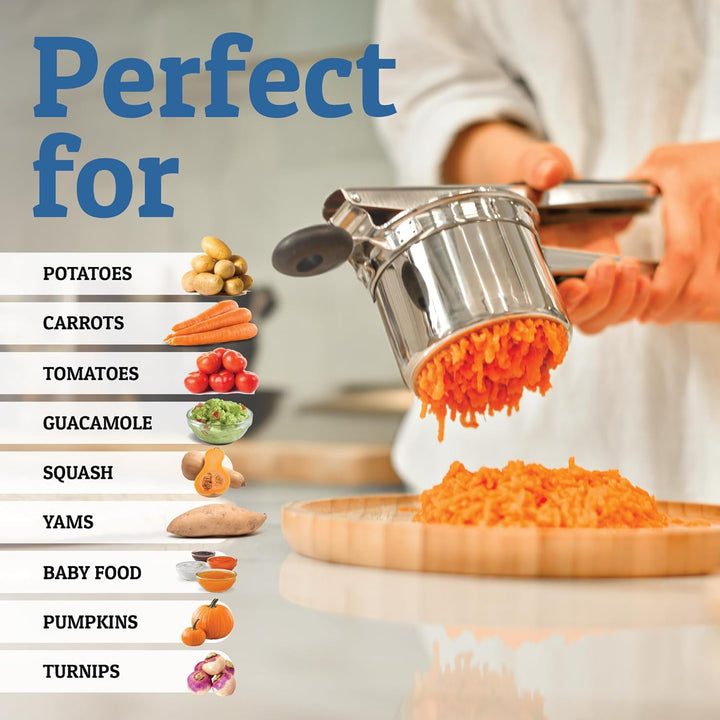Carvallo Pro rostfritt stål potatispress 15oz | Extra stor kapacitet | För puré, grönsaker &amp; frukt | Klumpfri &amp; robust