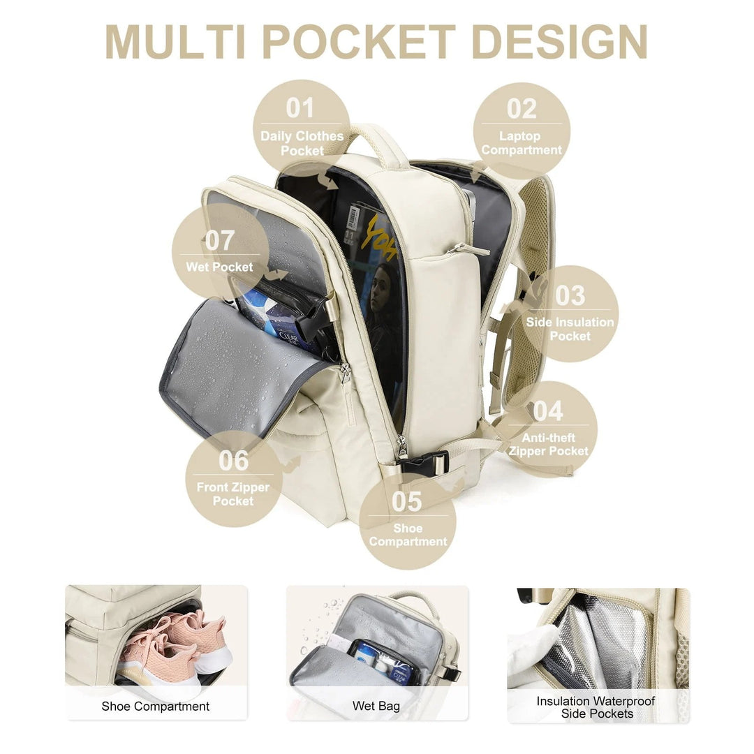 Carvallo Damernas Reserucksack 35 L | Vattentät &amp; med USB-port | Antiskydd &amp; Skofack | För Vandring, Vardag &amp; Resor