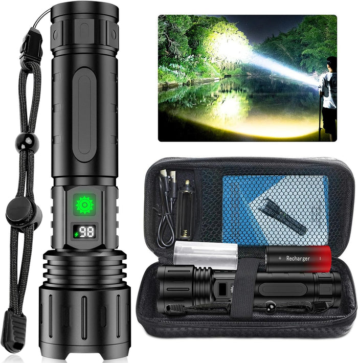 LED Ficklampa med zoombar stråle och powerbank