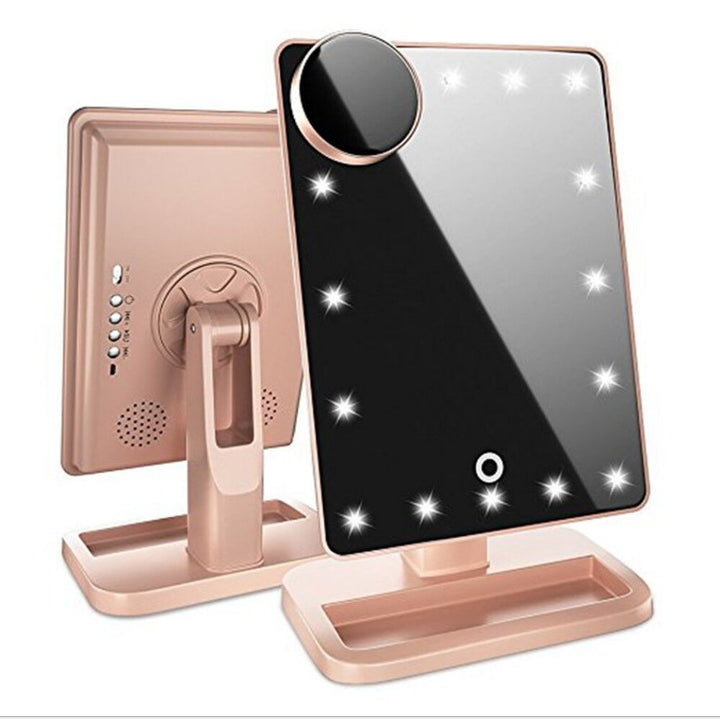Roséguld sminkspegel med lampor