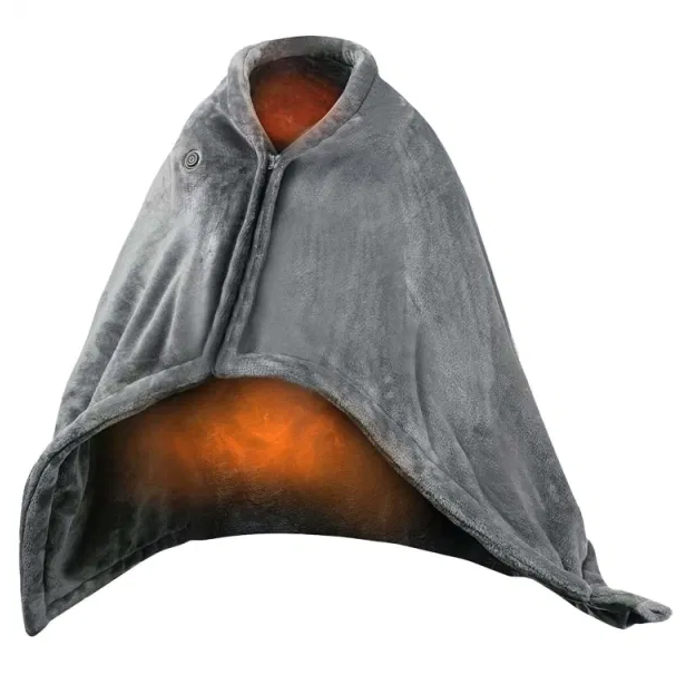 Trivhem USB-värmefilt med dragkedja att bära som poncho – 150 x 80 cm