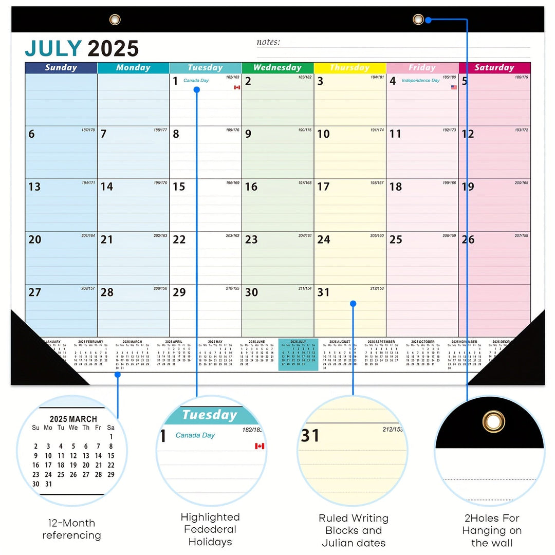 Väggkalender med stor skrivbar månadsöversikt