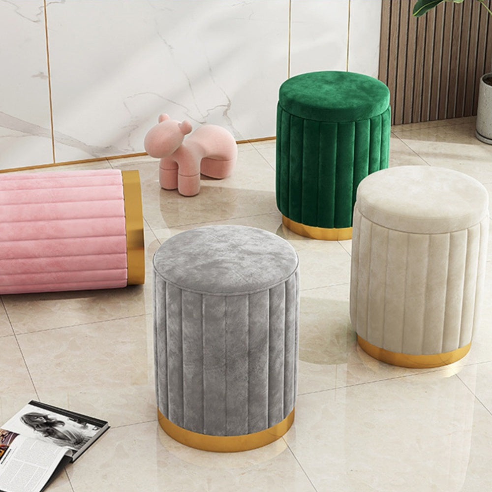 Nordic Chic Förvaringsottoman – Stilig Rund Puff med Förvaring och Speglyta