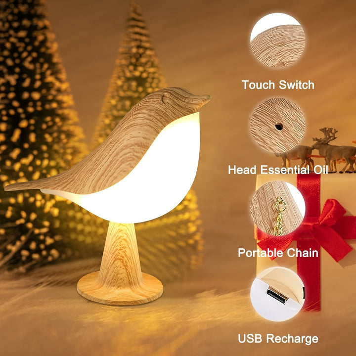 LED Fågel Lampa med Aromadiffusor – USB Laddningsbar Nattlampa och Lästlampa med 3 Färgtemperaturer