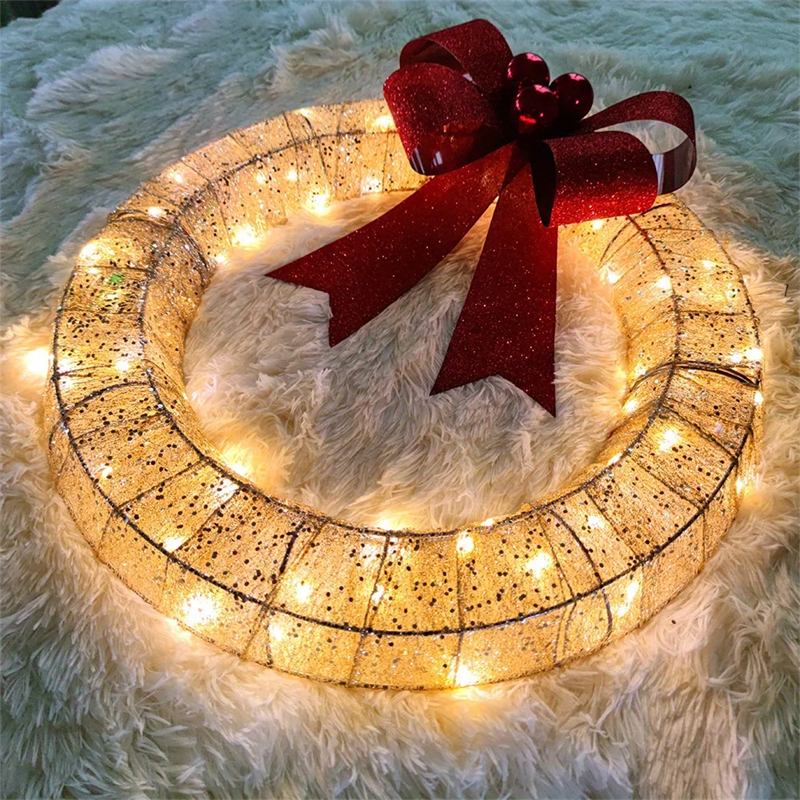 Julkrans med LED-ljus och rosett – 50 cm dörrkrans
