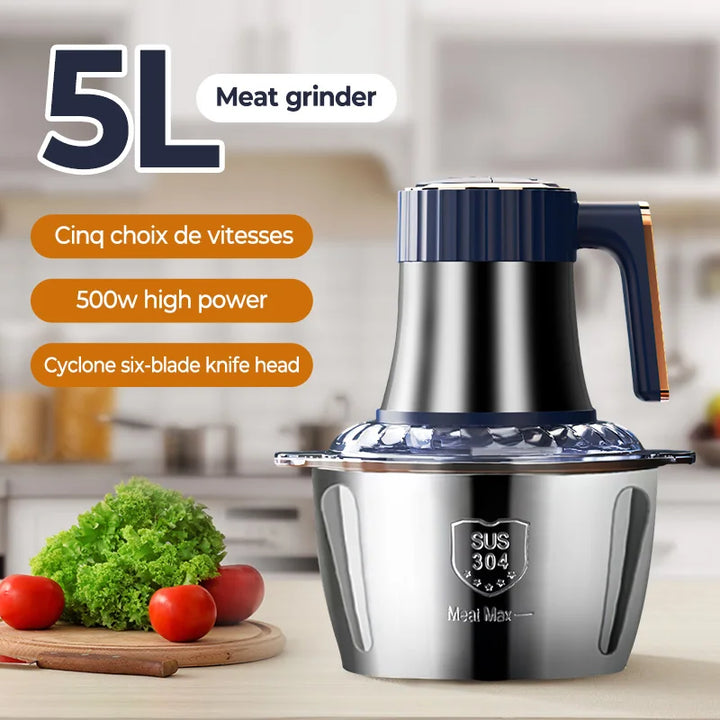 Elektrisk köttkvarn &amp; universalkrossare | 5 L kapacitet | 6 rostfria blad | 5 hastigheter | 500 W effekt
