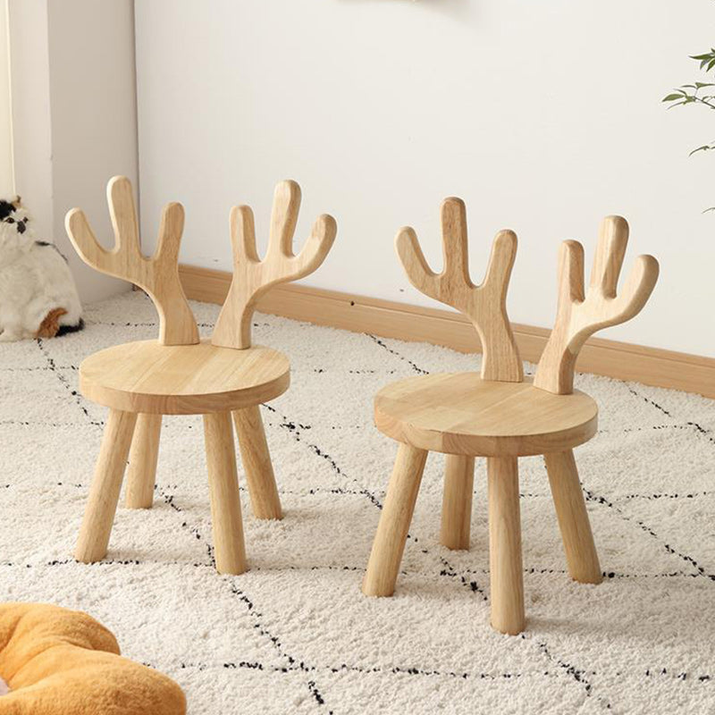 Kreativ barnpall i massivt trä med horn - Rund låg sits med ryggstöd för vardagsrum och entré