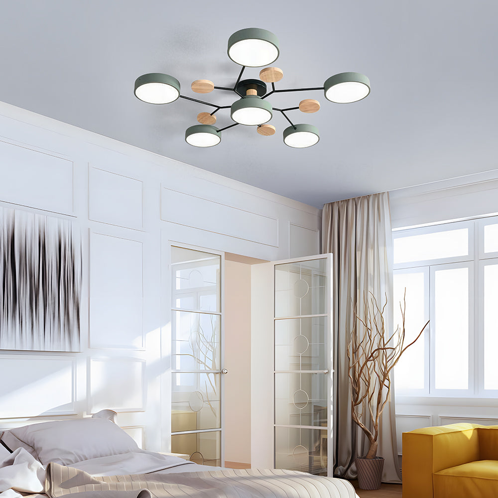 Nutida Rund Järn LED Semi-Flush Kandelaber